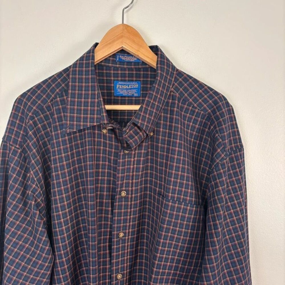 Sir Pendleton Mens XXL Plaid Long Sleeve Button Down Shirt 100% Virgin Wool